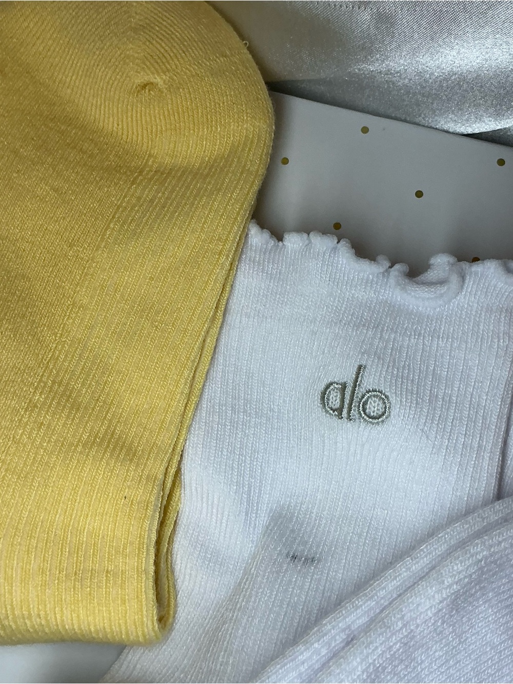 NWOT Alo Yoga Lettuce Edge Socks Black White Yellow Pink - Picture 6 of 7